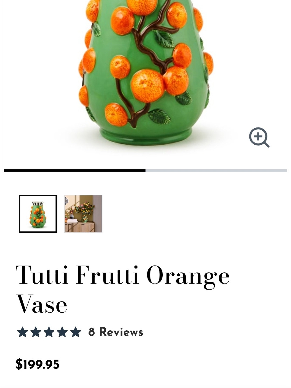 MacKenzie Childs Tutti Frutti Green Ceramic Vase with Oranges - Picture 4 of 7
